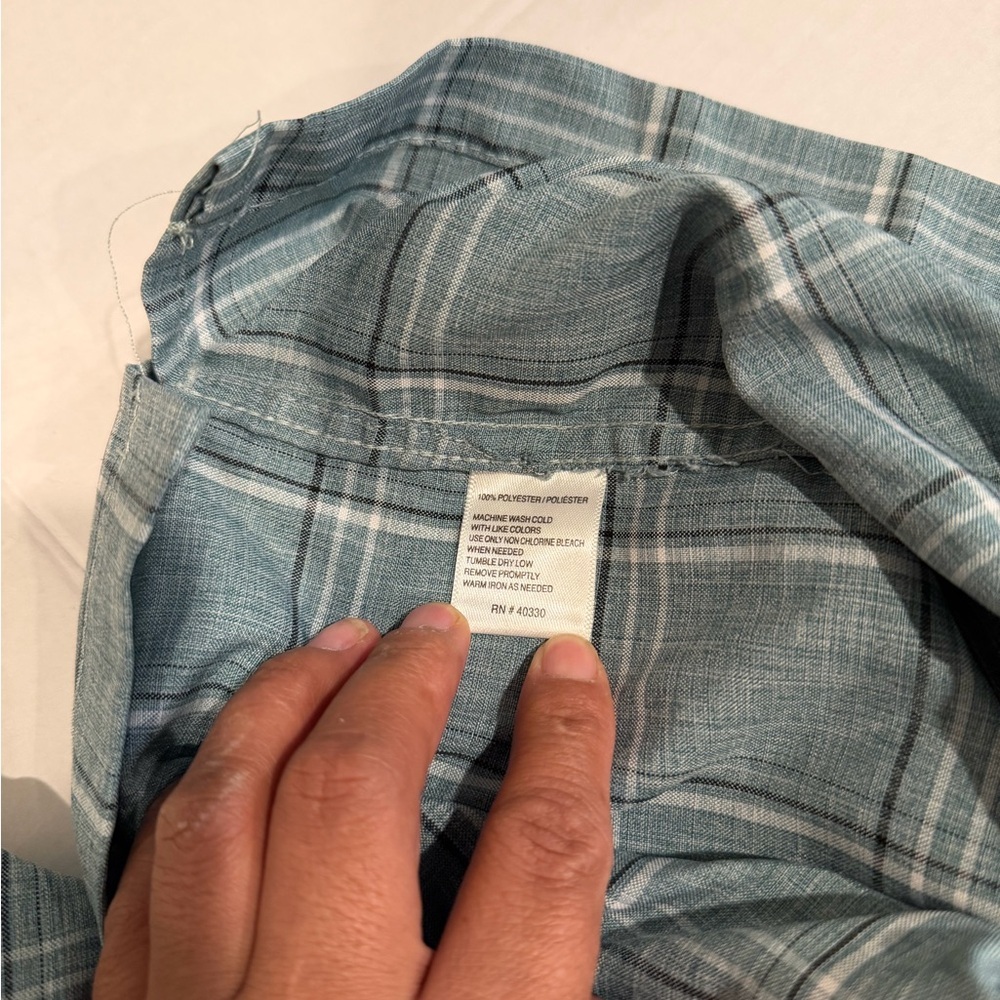 Haggar Teal Plaid Casual Button Down Shirt - Picture 8 of 8
